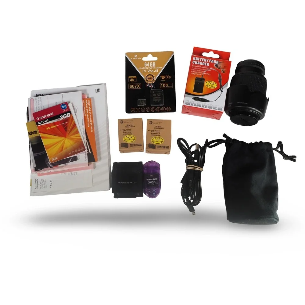 Nikon D40 DSLR Camera Bundle Shutter Count 109 Black‎ 18-55mm 55-200mm Lenses